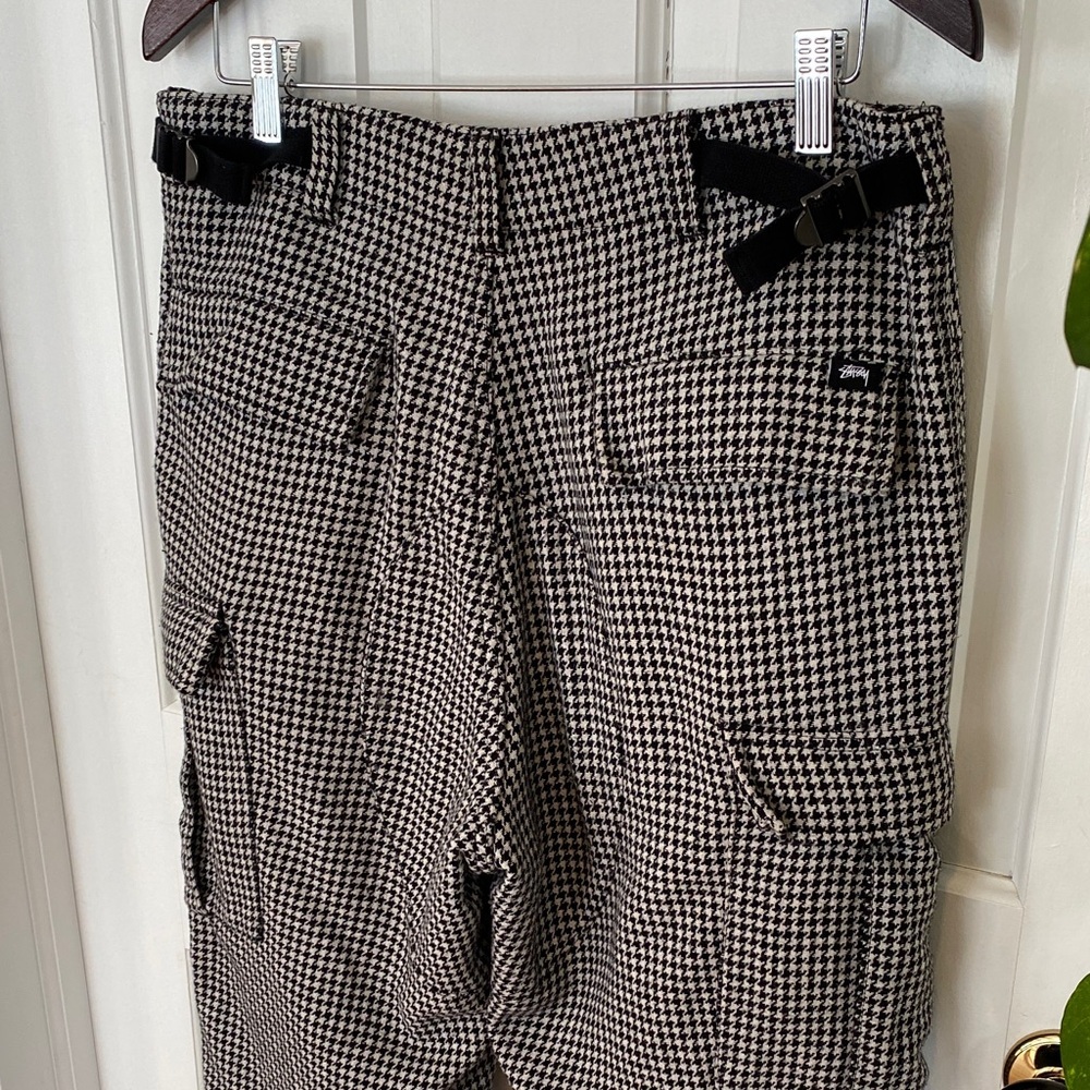 Stussy Black and White houndstooth Checkered Cargo Pants Barrel skater street - Picture 1 of 16